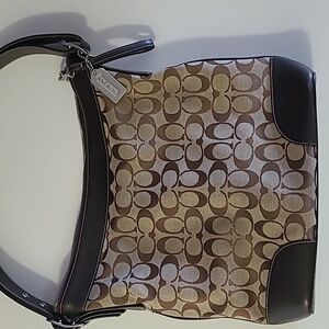 Coach Brown used hand bag . there's a small,  Unstitched. Inside pocket.